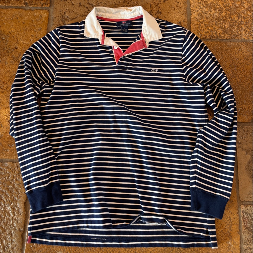 Vineyard Vines Navy and White Striped Shirt
